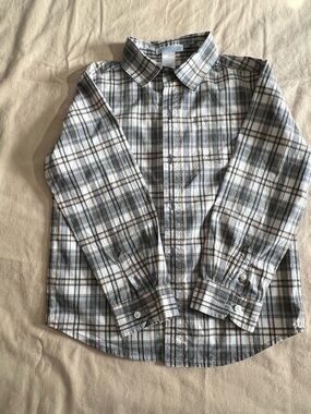 Janie and Jack Gray & Cream Plaid Button-Down Shirt